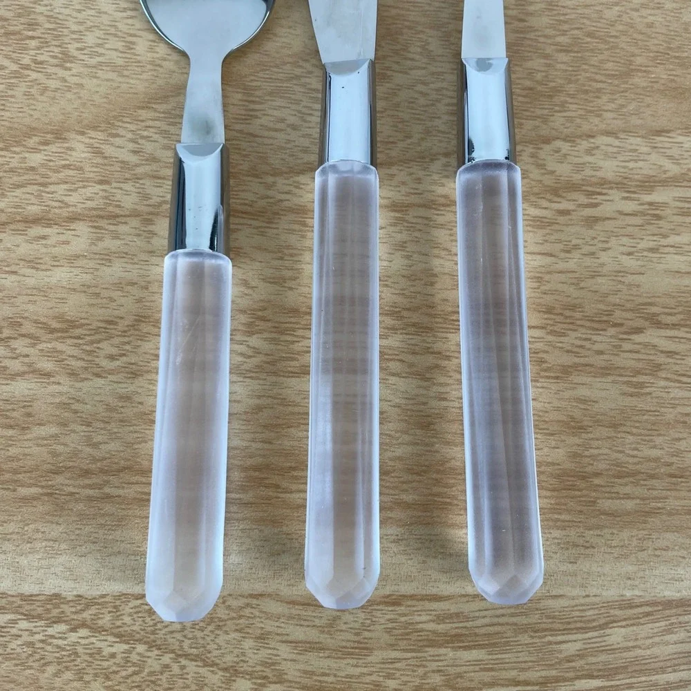 Vintage Reader Service Clear Cutlery Set 6pc Stainless Steel Frosted Handles
